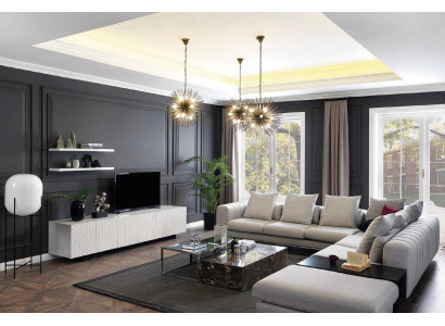 Wunnlandschaft Eckcanapé L-Form TV-Stänner 3x Couchdësch Couch Polstermöbel