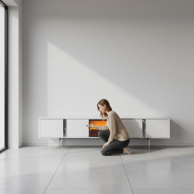 Säitebord mat Kamäin TV Fernsehstänner Miwwelen Luxus Lowboard 240cm