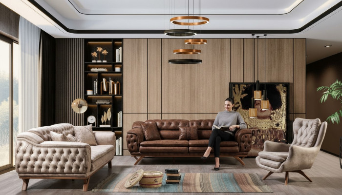 Canapé-Set 3+3+1 Sëtz Miwwel Set Design Sofas Konschtlieder Chesterfield