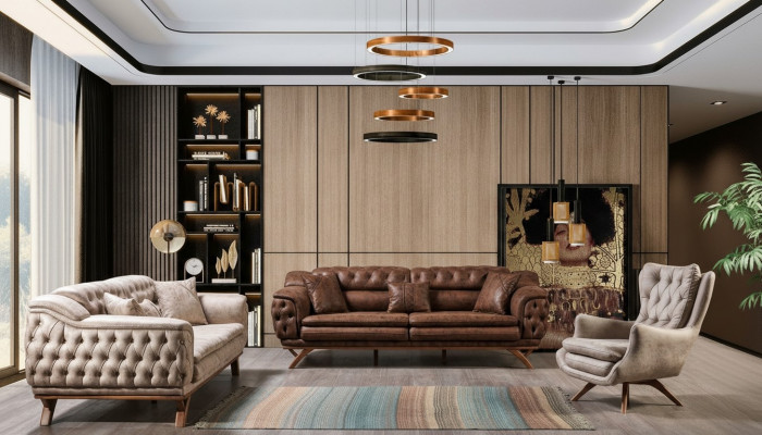 Canapé-Set 3+3+1 Sëtz Miwwel Set Design Sofas Konschtlieder Chesterfield