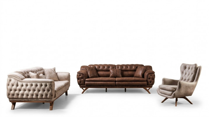 Canapé-Set 3+3+1 Sëtz Miwwel Set Design Sofas Konschtlieder Chesterfield