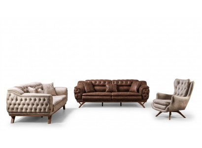 Canapé-Set 3+3+1 Sëtz Miwwel Set Design Sofas Konschtlieder Chesterfield