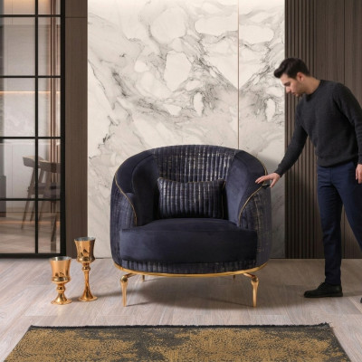Wunnzëmmer Fotell Polster 1-Sëtz Couche Modern Textil Neit Blo Luxus