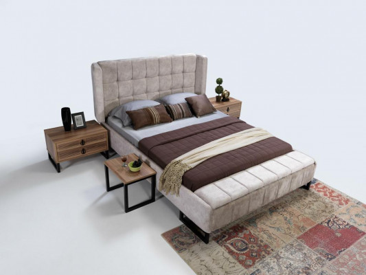 Bett Duebelbett Miwwelen Ariichtung Schlofzëmmer Design Stoff Textil nei