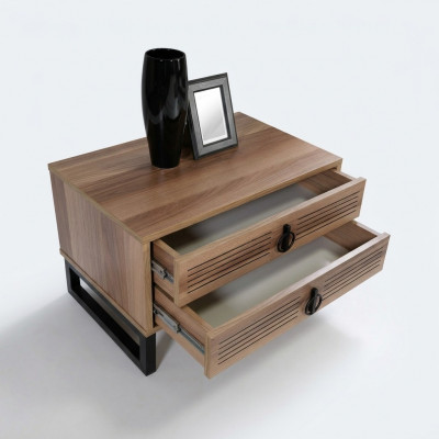 Schlofzëmmer Nuetsdësch Design Bäistell Holz mat Metall Luxus Nei