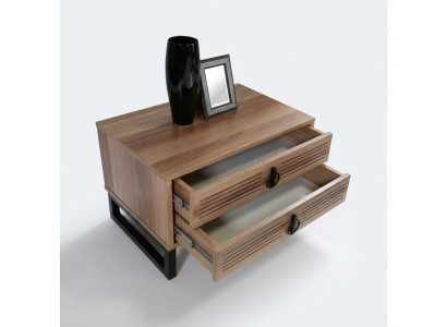 Schlofzëmmer Nuetsdësch Design Bäistell Holz mat Metall Luxus Nei