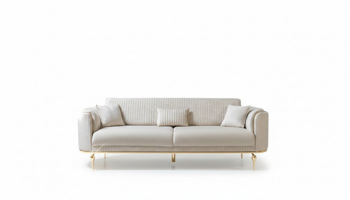 Still Sofa dräi Sëtzer Designer Sofa Couch Polster Sofas Textil Wäiss Modern Dräisëtzer