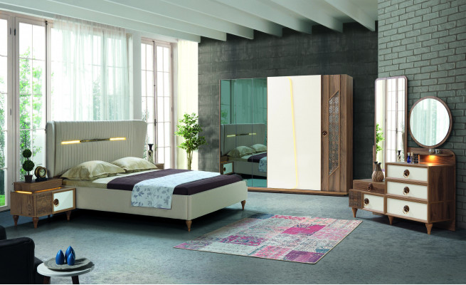 Schlofkummer Nuetsdësch Bäistelltësch Design Modern Neit Braun Holz