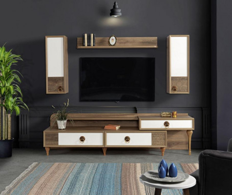Iesszëmmer-Set Dësch 4x Stull Anrichte Set Garnitur Design Holz Textil