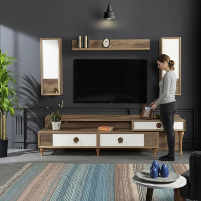 Stuff fir d'Wunnzëmmer Wohnwand rtv Lowboard Holz Brong Miwwelen Televisioun Nei Modern