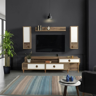 Stuff fir d'Wunnzëmmer Wohnwand rtv Lowboard Holz Brong Miwwelen Televisioun Nei Modern