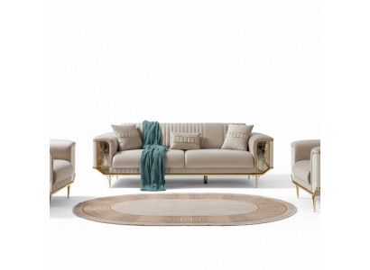 Wunnzëmmer Sofas 3 Sëtzer Polster Luxus Textil Couch Design Beige Couchen