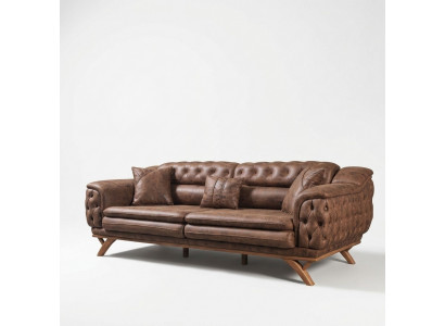 Sofa 3-Sëtzer Chesterfield Stoff Couch Polstersofaen Kënschtlecher Lieder Couchen