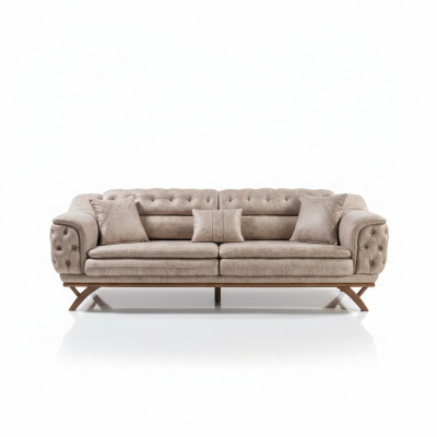 Chesterfield 3-Sëtzer Beige Design Couchen Téissofas Polstersofas Textil Canapé