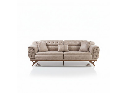 Chesterfield 3-Sëtzer Beige Design Couchen Téissofas Polstersofas Textil Canapé