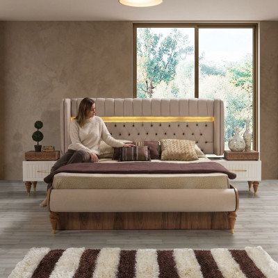 Bett Këssen Design Luxus Duebel Hotel Chesterfield Holz Miwwel Neie