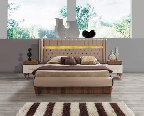 Schlofzëmmer Nuetssschief Material Holz Stil Miwwelen Brong Neit Luxus