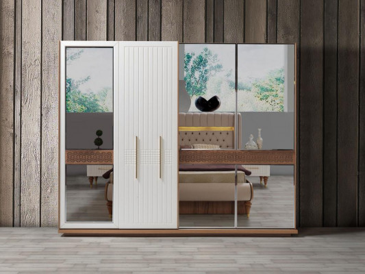 Schlofkummer Luxus Kleederschaf Holz mat Glas Design Modern nei