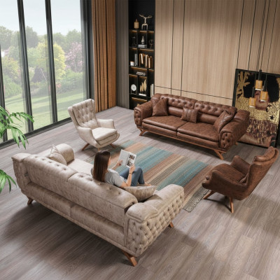 Sofagarnitur 3 3 1 1-Sëtzer Couch Polster Chesterfield Garnituren Sëtzmoebel