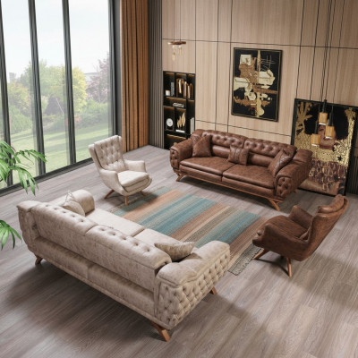 Sofagarnitur 3 3 1 1-Sëtzer Couch Polster Chesterfield Garnituren Sëtzmoebel