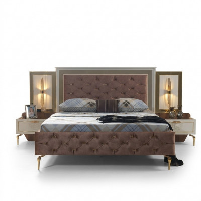 Schlofzëmmer Bett Design Ariichtung Luxus Polsterbette brong Modern