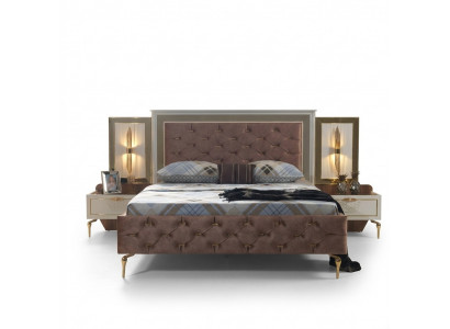 Schlofzëmmer Bett Design Ariichtung Luxus Polsterbette brong Modern
