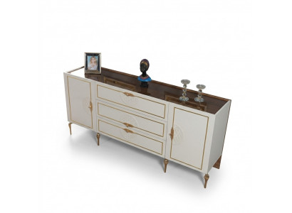 Wunnzëmmer Set Bicherregal mat 2x Spigel Garnitur Holz 3-Teile wäiss Kommode