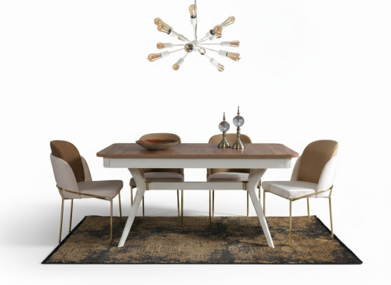 Komplett Set Iessdësch 4x Still Iesszëmmer Set Iess Grupp Holz 5 Deeler