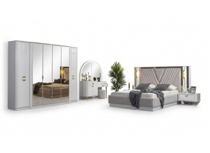 Schlofkummer Set Bett 2x Nuetsdëscher Kleederschaf 5tlg.Modern nei