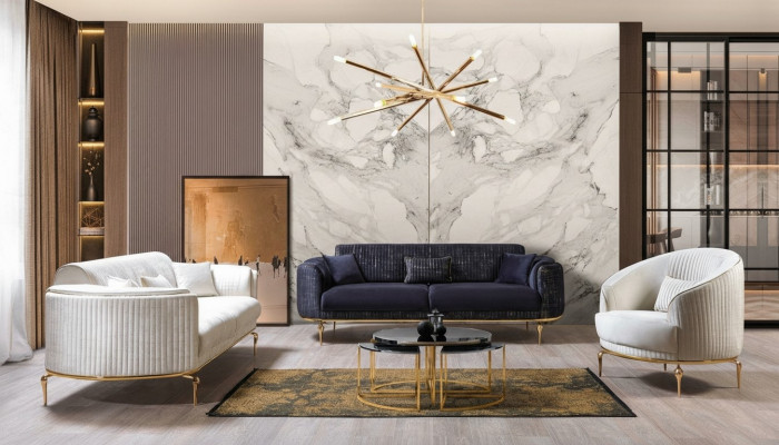 Canapé-Set 3+3+1 Sëtzer Set Canapé Fauteuil Luxus Canapéen Stoff nei