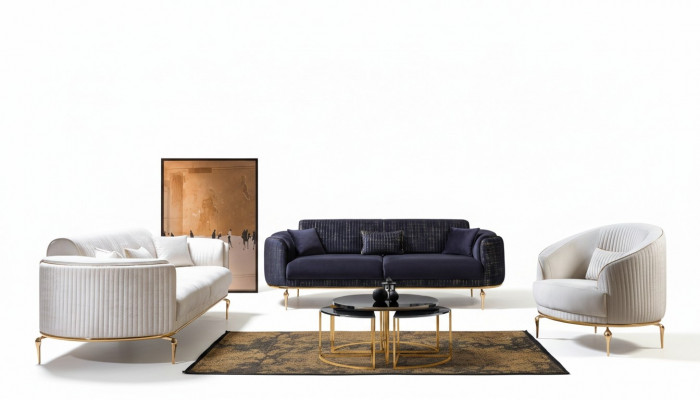 Canapé-Set 3+3+1 Sëtzer Set Canapé Fauteuil Luxus Canapéen Stoff nei