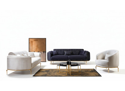 Canapé-Set 3+3+1 Sëtzer Set Canapé Fauteuil Luxus Canapéen Stoff nei
