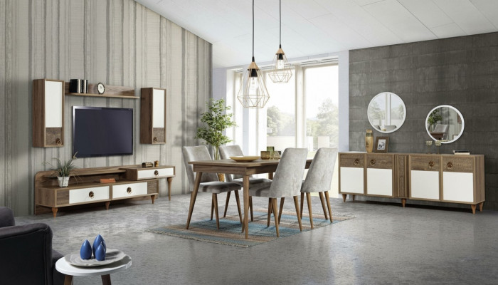 Iesszëmmer Komplett Set Dësch 4x Still Iess Grupp Holz Dësch Dëscher 12tlg