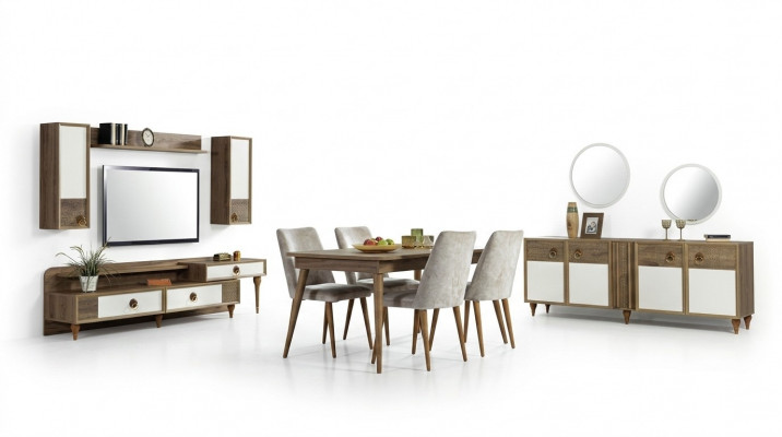 Iesszëmmer Komplett Set Dësch 4x Still Iess Grupp Holz Dësch Dëscher 12tlg