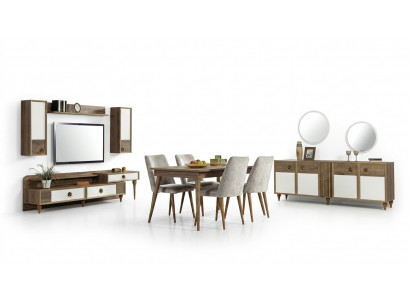 Iesszëmmer Komplett Set Dësch 4x Still Iess Grupp Holz Dësch Dëscher 12tlg