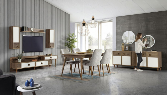 Wunnzëmmer Kommode mat Spigel Garnitur Holz Braun Nei Modern Luxus