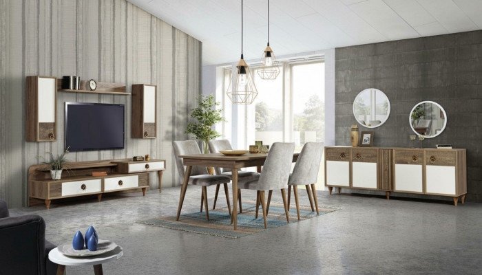 Wunnzëmmer Kommode mat Spigel Garnitur Holz Braun Nei Modern Luxus