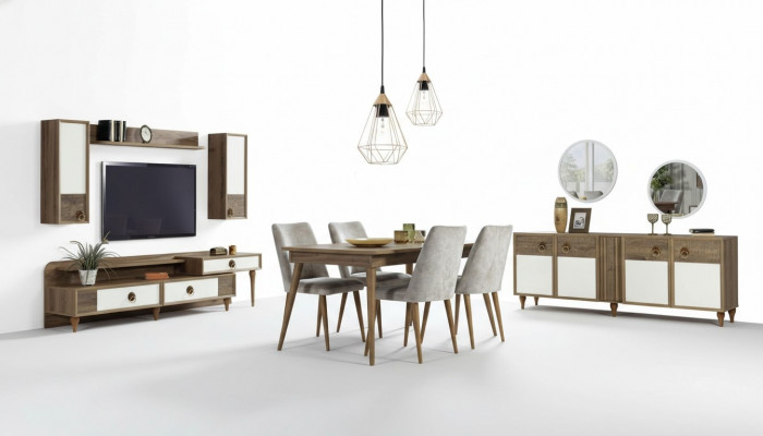Wunnzëmmer Kommode mat Spigel Garnitur Holz Braun Nei Modern Luxus