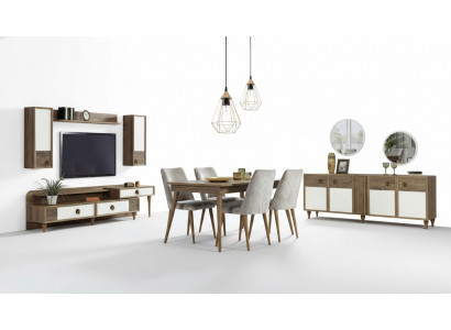 Wunnzëmmer Kommode mat Spigel Garnitur Holz Braun Nei Modern Luxus