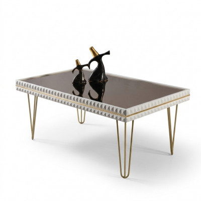 Wunnzëmmer Couchtisch Dëschen Design Miwwel Luxus 111x64 Canapé wäiss