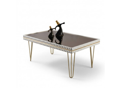 Wunnzëmmer Couchtisch Dëschen Design Miwwel Luxus 111x64 Canapé wäiss