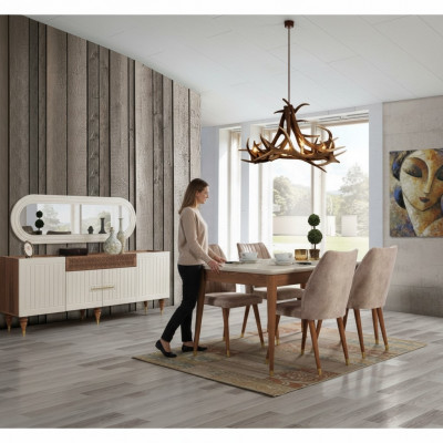 Iesszëmmer Set Dësch 4x Stull Anrichte Spigel Miwwelen 7tlg nei Modern