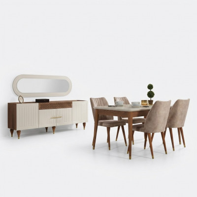 Iesszëmmer Set Dësch 4x Stull Anrichte Spigel Miwwelen 7tlg nei Modern