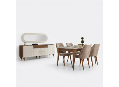 Iesszëmmer Set Dësch 4x Stull Anrichte Spigel Miwwelen 7tlg nei Modern