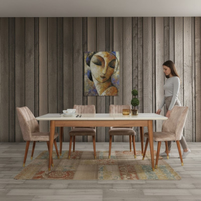 Iesszëmmer Design Miwwelen Modern Dësch 4x Still 5tlg. Set Garnitur Nei