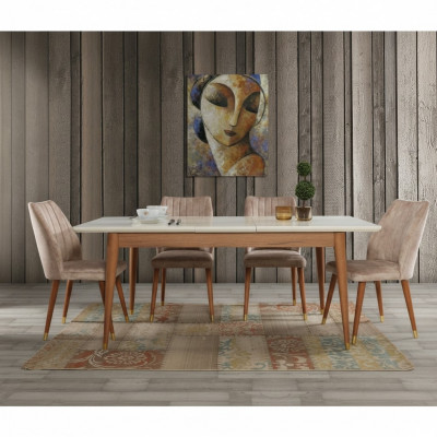 Iesszëmmer Design Miwwelen Modern Dësch 4x Still 5tlg. Set Garnitur Nei
