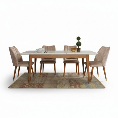 Iesszëmmer Design Miwwelen Modern Dësch 4x Still 5tlg. Set Garnitur Nei