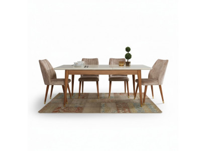 Iesszëmmer Design Miwwelen Modern Dësch 4x Still 5tlg. Set Garnitur Nei
