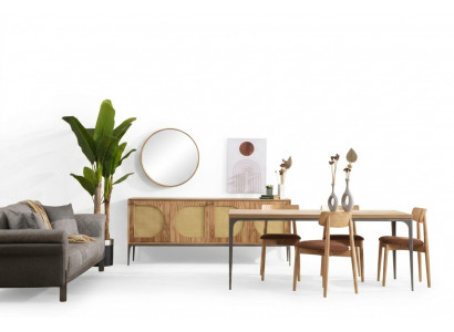Iesszëmmer Set Holz Iessdësch Garnitur Dësch Sideboard Spigel 4x Still 7 Parteger.