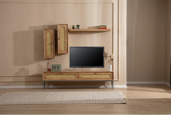 Lowboard RTV Mauerzären Wohnzëmmer Holzmiwwelen Wandregal Set 4 Stéck.